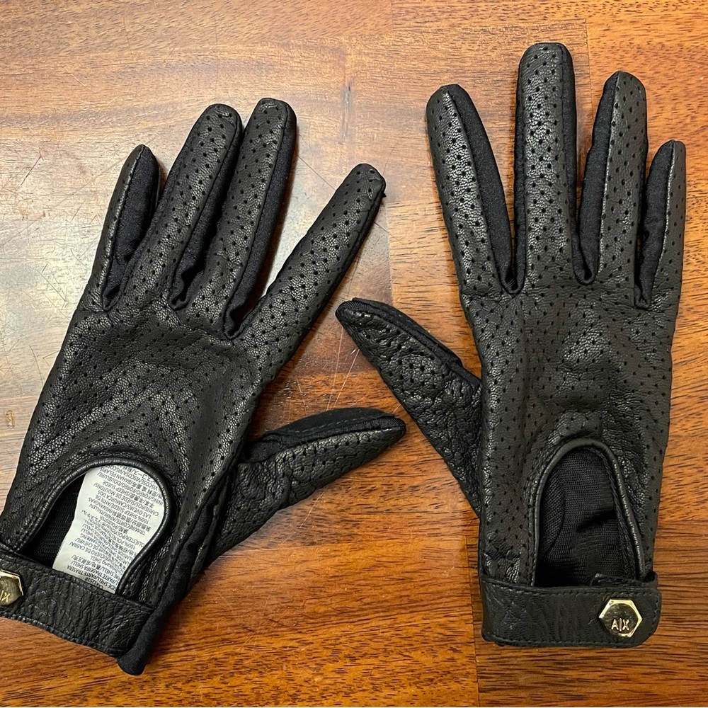 Armani Exchange Black Leather moto gloves